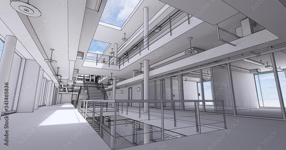 Poster concept visualization empty public space of business centre