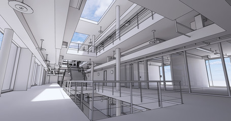 Fototapeta premium Concept visualization empty public space of business centre