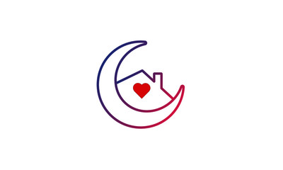 Ramadan stay home icon .rescent and home sticker symbol vector Illustration .