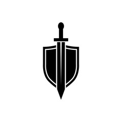 Shield and sword icon, logo isolated on white background