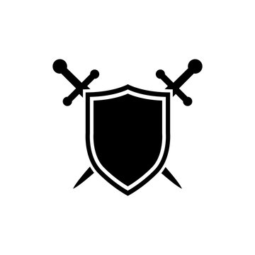 Shield and sword icon, logo isolated on white background