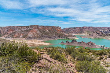 Fototapeta na wymiar Atuel canyon and Valle Grande reservoir in Mendoza, Argentina