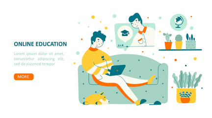 Education course home vector landing page template.. Business seminar online concept.