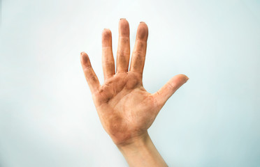 

Dirty hand on a white background