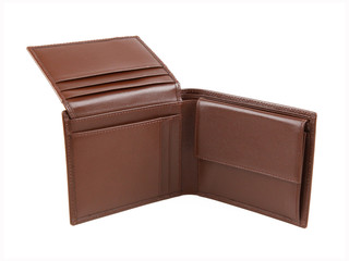 New brown open wallet of cattle leather isolated