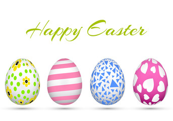 Fototapeta na wymiar Happy Easter. Set of Easter eggs with different texture on a white background. Happy easter eggs. Spring holiday. Vector Illustration