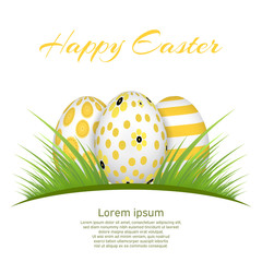 Vector element for design. Easter eggs in green grass, colorful, isolated on white background.