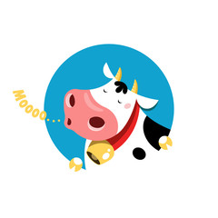 Vector circle emblem of a mooing cow.