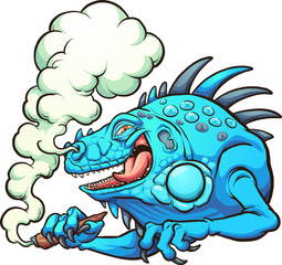 Blue iguana smoking a marijuana cigarette. Vector clip art illustration with simple gradients. All in a single layer.
