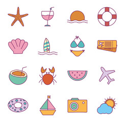 Summer line and fill style icon set vector design