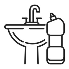 Obraz premium Washbasin and detergent line black icon. Bathroom cleaning. Outline pictogram for web page, mobile app, promo.