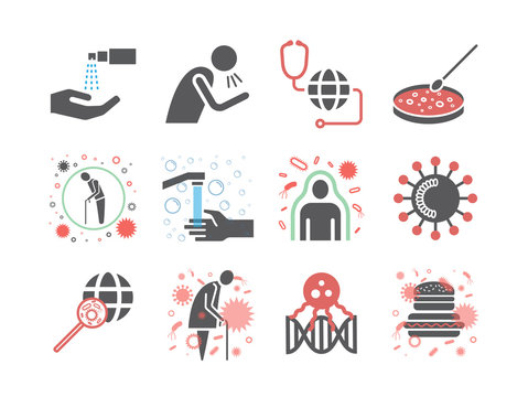 World virus icons. Symptoms. Vector signs for web graphics