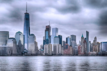 View of Manhattan Skyline, from Liberty State Park in Jersey City, New Jersey. Manhattan is the...