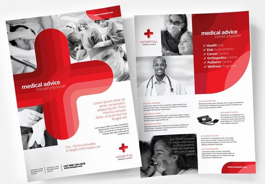 Medical Hospital Poster Layout with Large Red Cross
