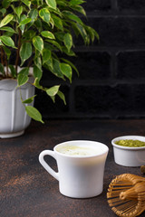 Green healthy matcha latte drink