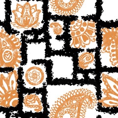 Seamless pattern with oriental motifs on a white background. Digital illustration.