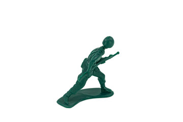 Green toy soldiers on white background. Soldier five on six models. (5/6) Picture ten on sixteen viewing angles. (10/16)
