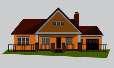 Modern cottage vector illustration, Modern cottage vector illustration, Real Estate element collection, Vector House. Modern Flat townhouse, front view with terrace, roof, real estate, cottages, hotel