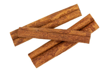 Cinnamon sticks isolated on white background without shadow, top view