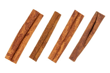 Cinnamon sticks isolated on white background without shadow, top view