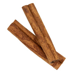 Cinnamon sticks isolated on white background without shadow, top view