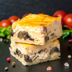 Many different meat canapes for the whole frame. Square frame