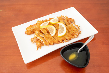 Lemon chicken dish in Chinese restaurant