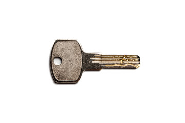 Key he door or lock on a white isolated background. Horizontal frame