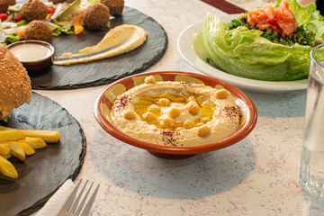 Delicious plate of Arabic hummus