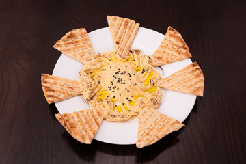 Delicious plate of Arabic hummus