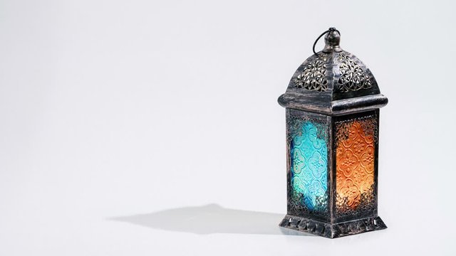 Ramadan Lantern on White background. Festive Greeting Card, Invitation for Muslim Holy Month Ramadan Kareem