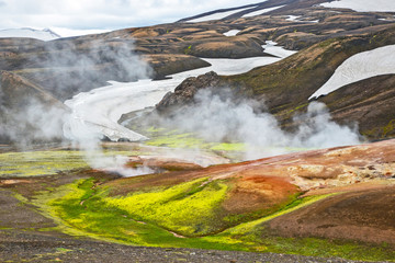 colored mountains of the volcanic landscape of Landmannalaugar. Iceland