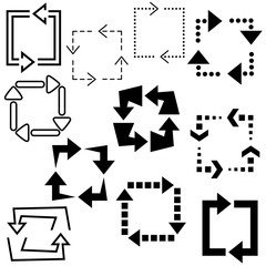 Big set of arrows for design interface. Black isolated on white background. Vector illustration.