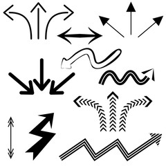 Big set of arrows for design interface. Black isolated on white background. Vector illustration.
