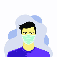 A young man wearing a mask. Vector of young man wearing mask. Wearing a mask to protect yourself from viruses