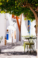 Traditional street of Mykonos island in Greece
