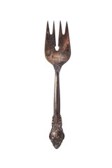 Vintage antique dessert fork made of nickel silver. isolated on white background
