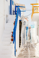 Traditional street of Mykonos island in Greece