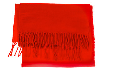 Red textile scarf isolated on white background.