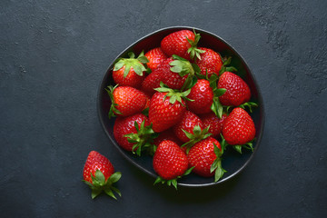 Fresh ripe organic strawberry. Top view with copy space.