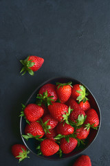 Fresh ripe organic strawberry. Top view with copy space.