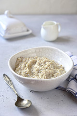 Oat porridge for a breakfast.