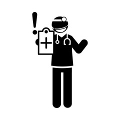 coronavirus covid 19, doctor mask and medical report, health pictogram, silhouette style icon