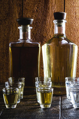 high quality distilled alcohol. Brazilian silver cachaça, called pinga, vodka, white rum, liqueur, pure drink, Poitín, sake, vermouth, brandy or Absinthe.