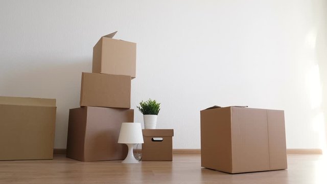 Packed household boxes for movement. Removal concept
