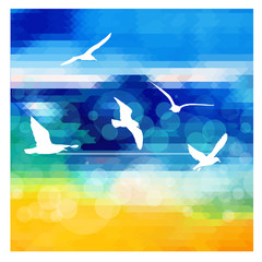 The background is sea and seagulls. The Best summer. Vector illustration