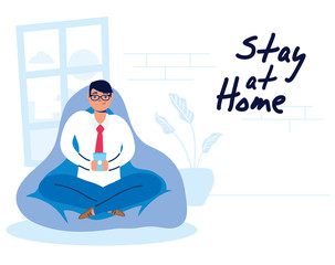 businessman using smartphone in sofa