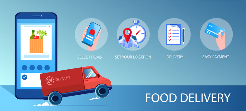 Vector of a online food ordering app on a smartphone