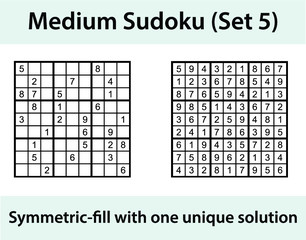 Vector Sudoku puzzle with solution - medium difficulty level