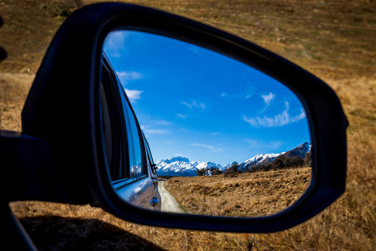 Looking In My Rear View Mirror at New Zealand's Mountain Ranges